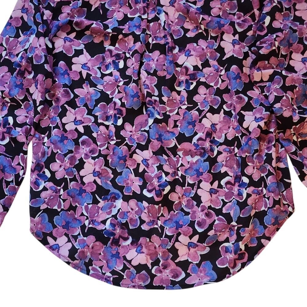 Liz Claiborne Womens Blouse Size L Purple Floral Long Sleeve Button Down V-Neck - Picture 8 of 8